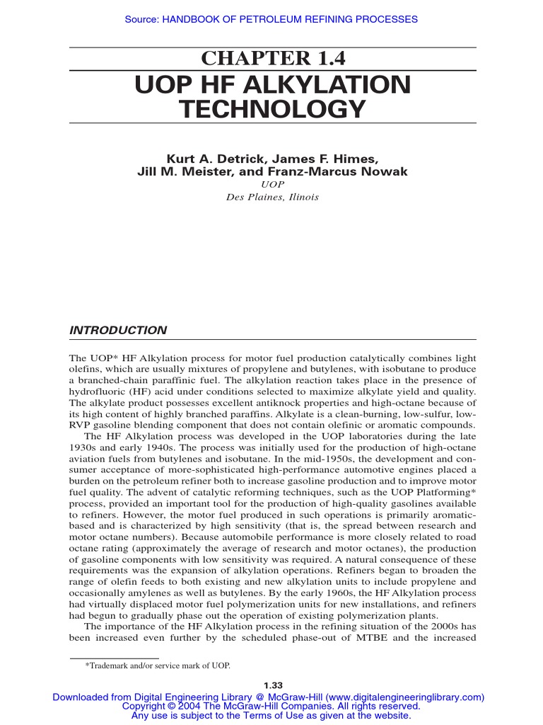 Uop HF Alkylation Technology Kurt A. Detrick, James F. Himes, Jill M