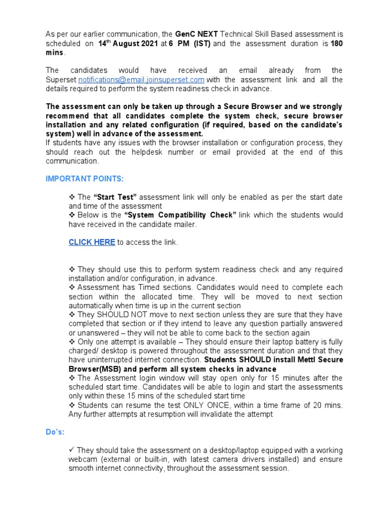 Gen C Next - Instructions For The Test | PDF | Laptop | Computing