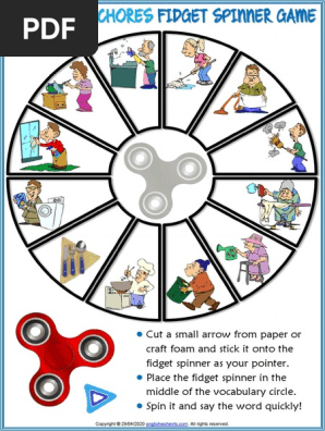 household chores vocabulary esl printable fidget spinner game for kids