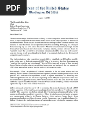 Letter to FTC from U.S. senators on real estate and antitrust 