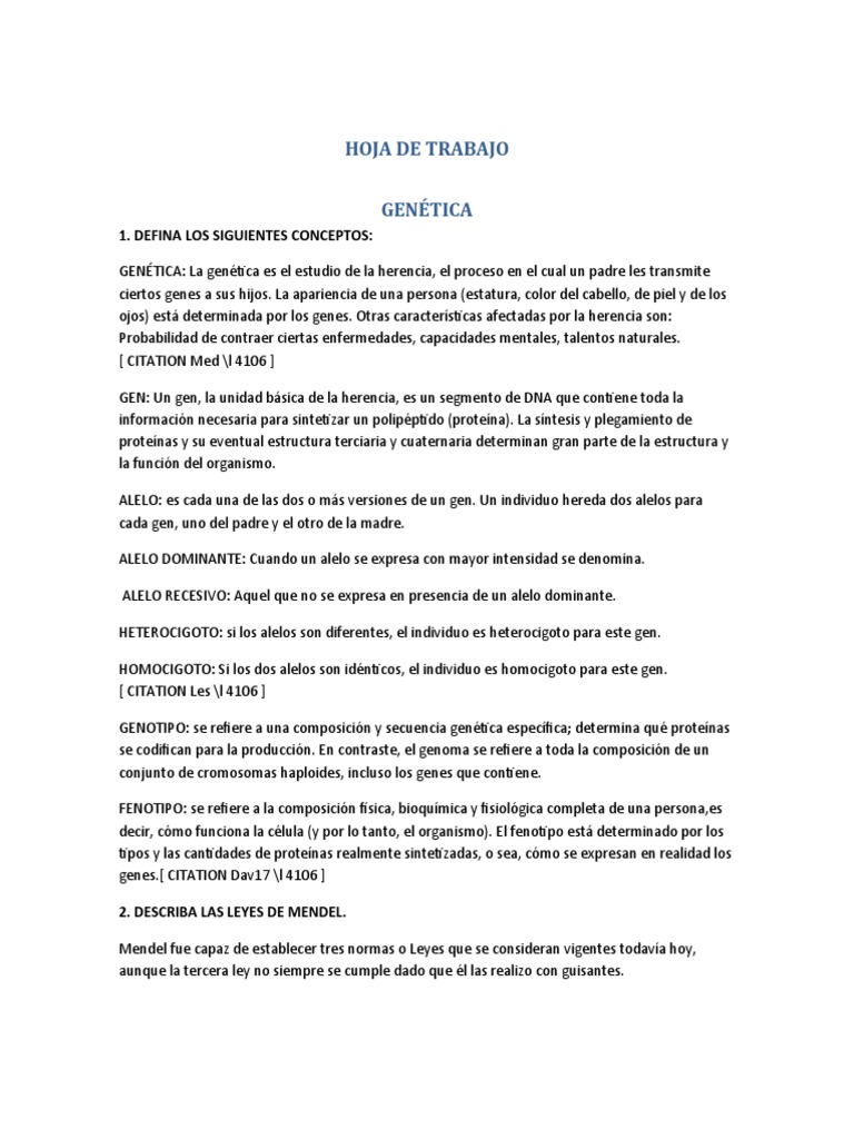 Hoja de Trabajo Genetica | PDF | Gene | Dominancia (Genética), image size:768x1024