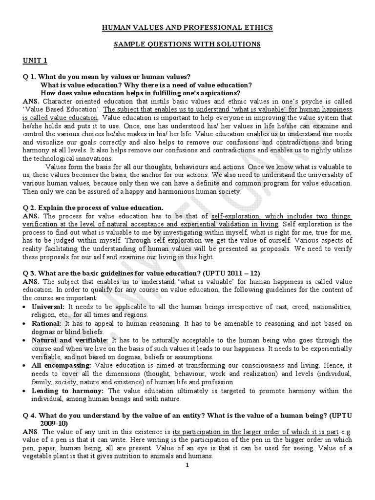 UHV Important Questions and Answers | PDF | Contentment | Happiness