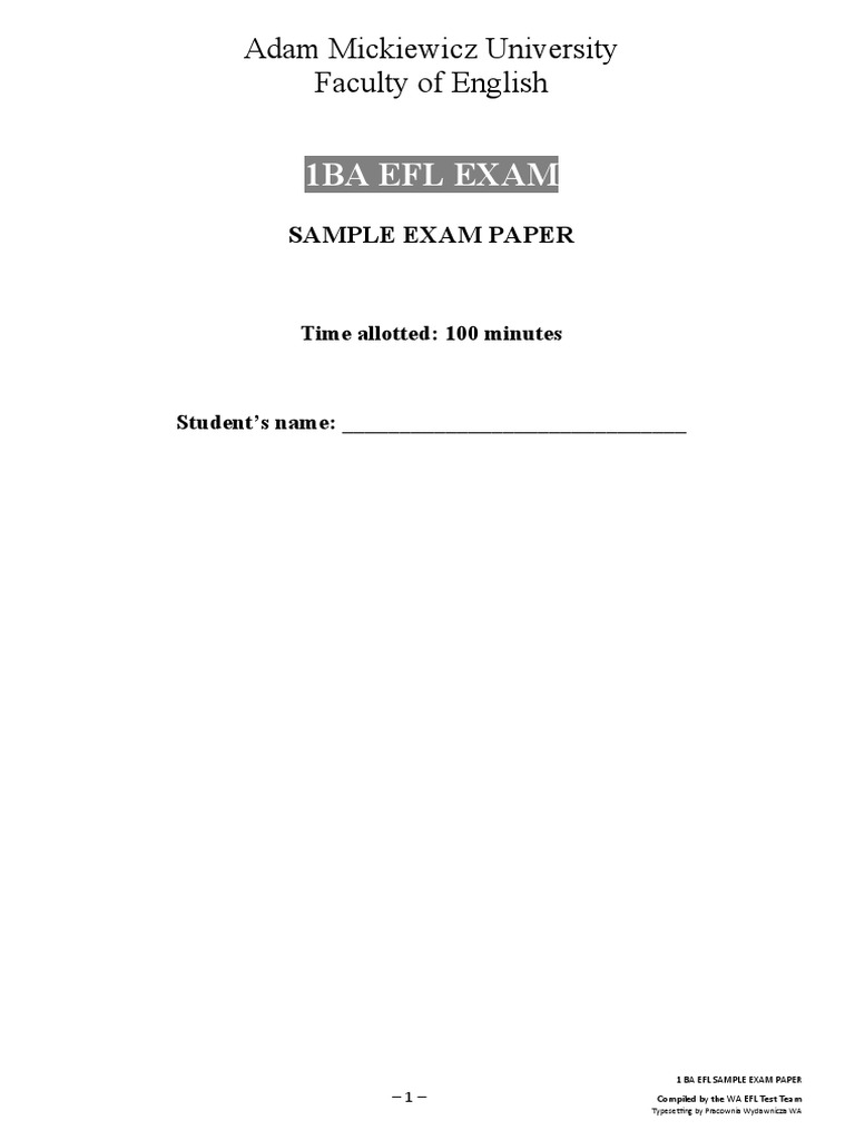 1BA EFL Exam Sample Paper | PDF | Phrase | Test (Assessment)