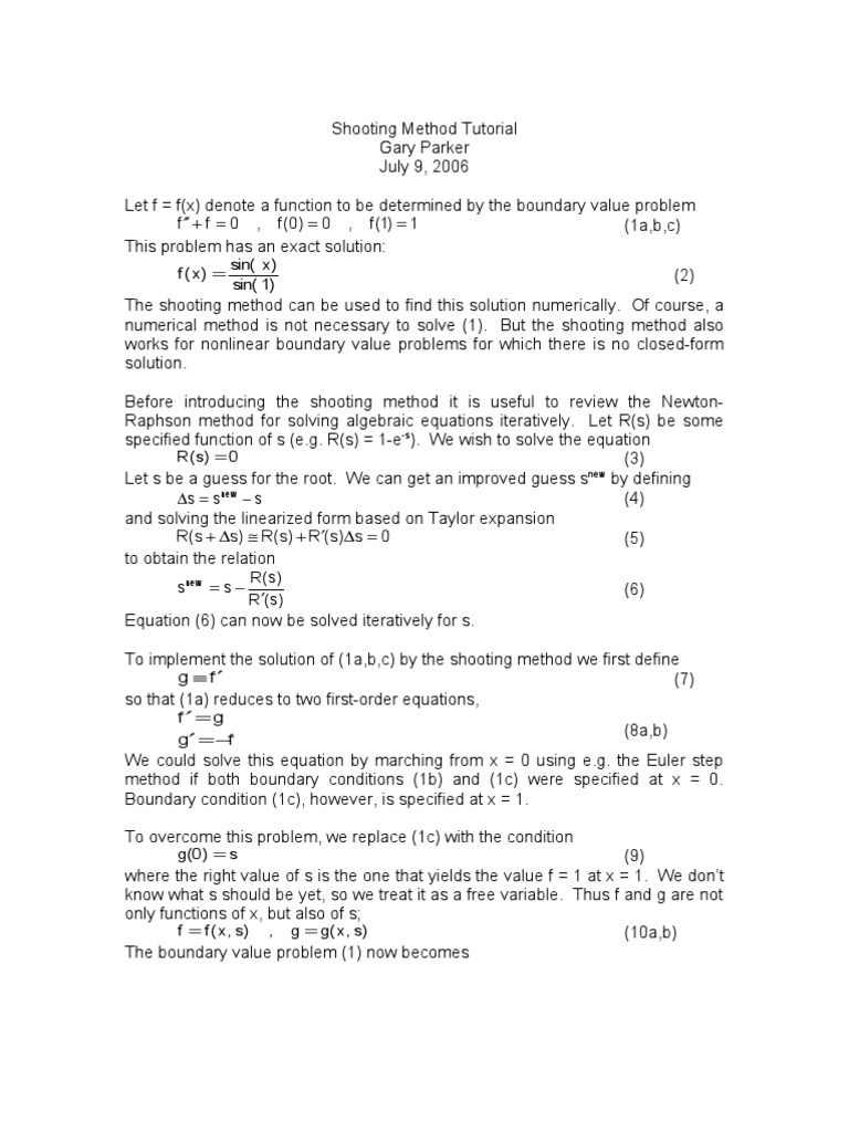 Shooting Method Tutorial PDF Numerical Analysis Equations
