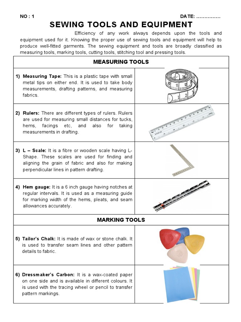 1.1 - Sewing Tools and Equipment | PDF | Sewing | Seam (Sewing)