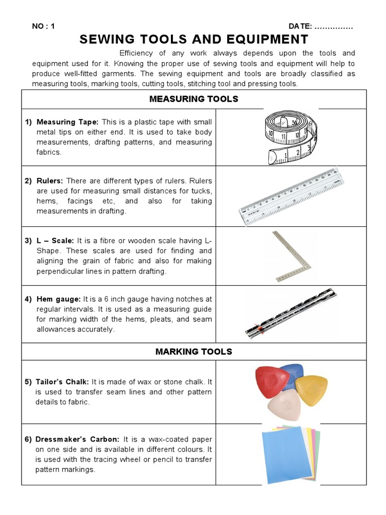 1.1 - Sewing Tools and Equipment, PDF, Sewing
