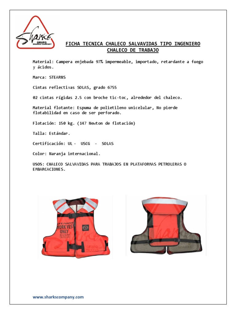 Ficha Tecnica Chaleco Salvavidas Tipo Ingeniero Chaleco de Trabajo PDF