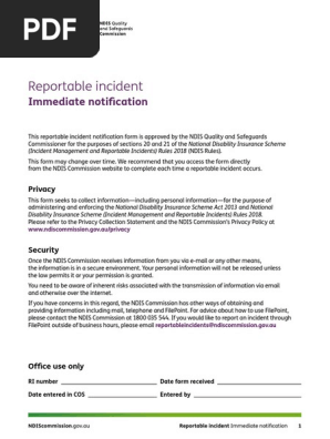 NDIS Reportable Incident Form - Immediate