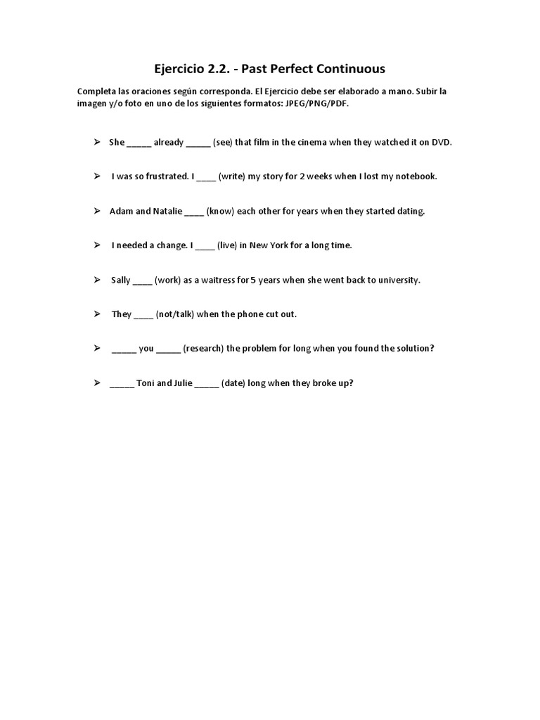 Ejercicio 2.2. - Past Perfect Continuous | PDF