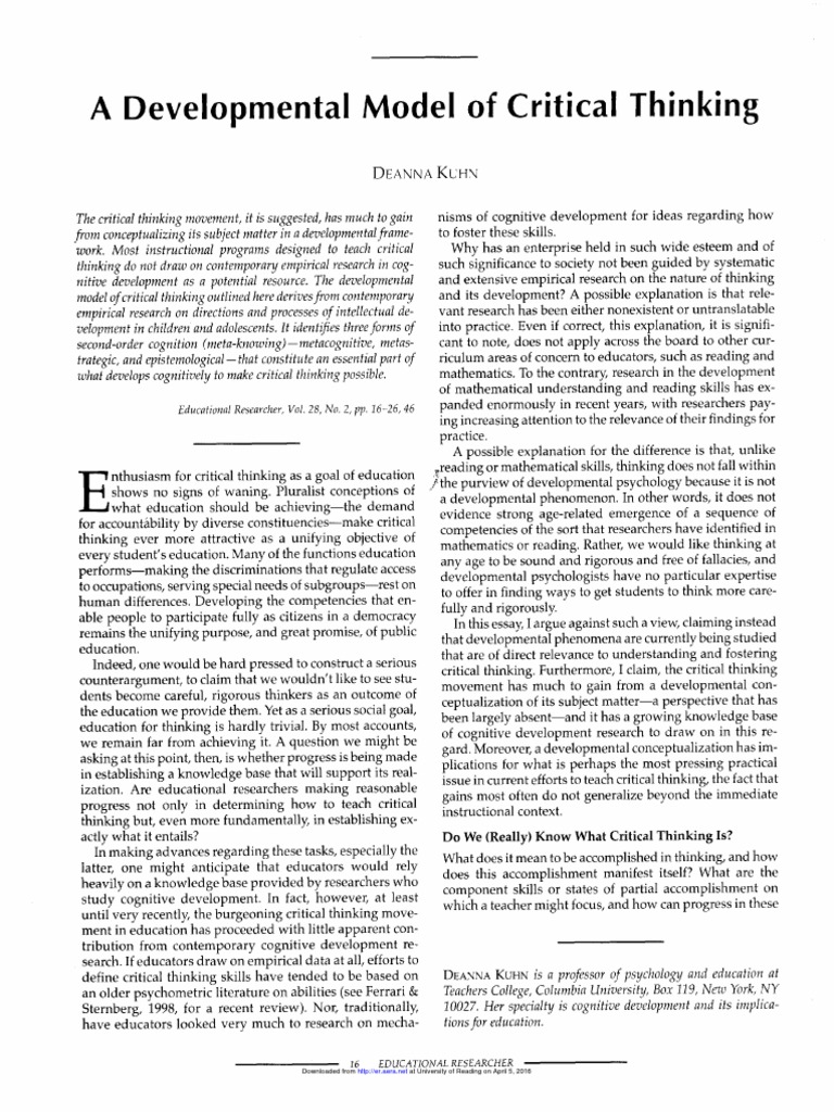 Developmental Framework for Critical Thinking | PDF | Epistemology ...