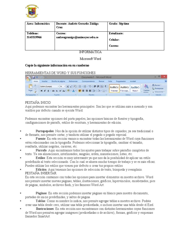 Taller Informática Grado 7 | PDF | Archivo de computadora | Microsoft Word