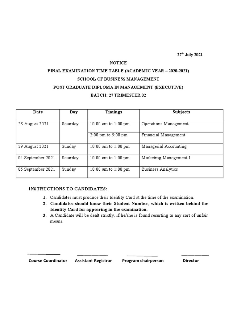 MPE 27 Trim II Draft Time Table | PDF