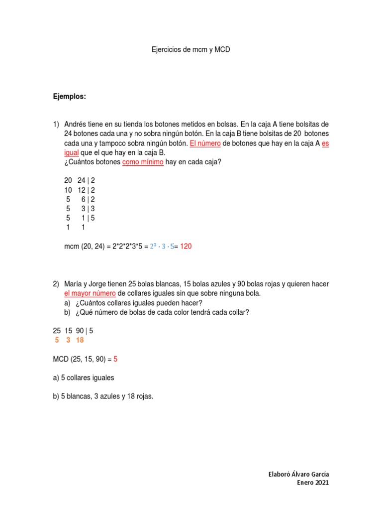 Ejercicios de y MCD | PDF