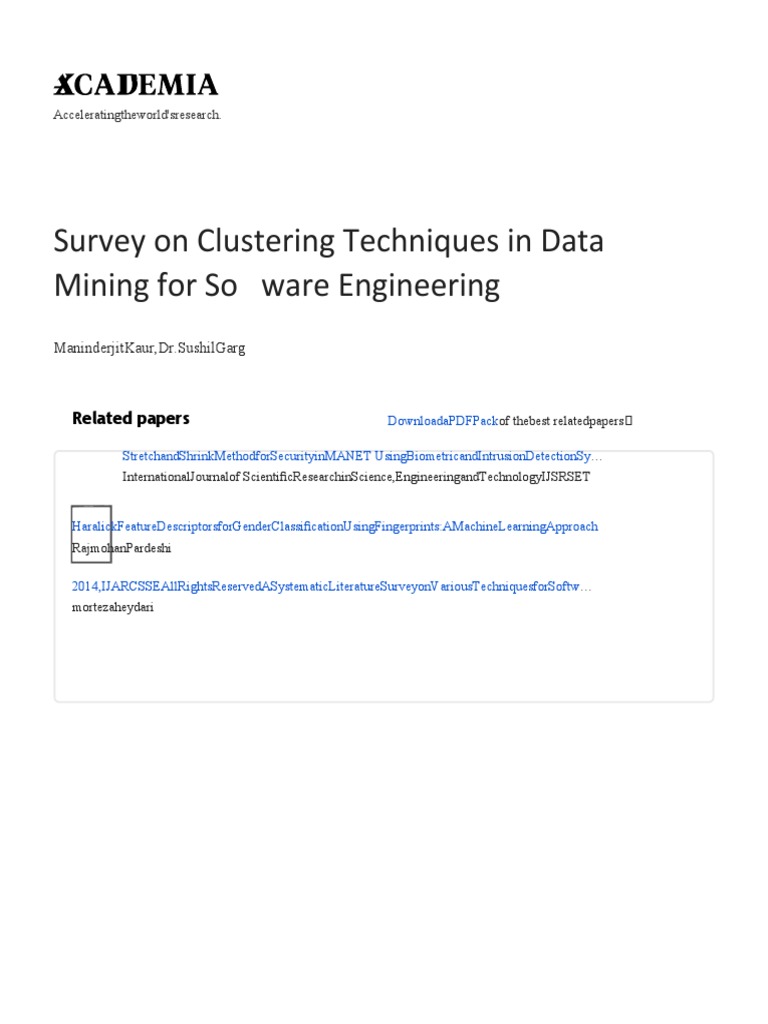 Survey On Clustering Techniques in Data Mining For So Ware Engineering ...