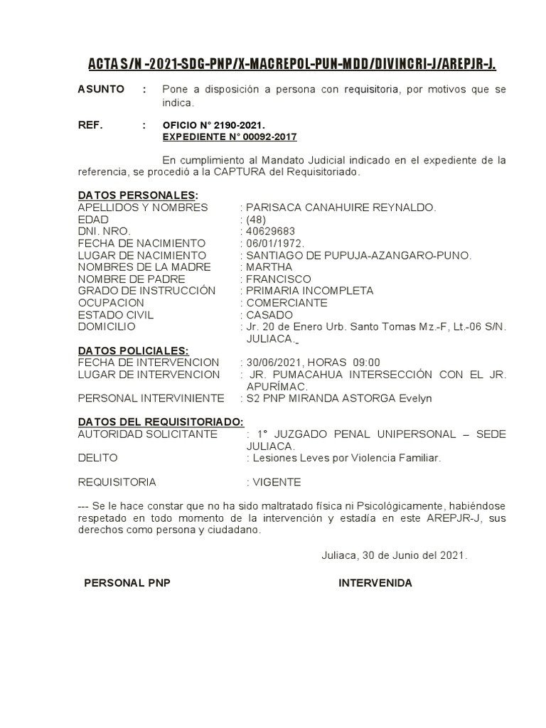 Actas de Intervencion | PDF | Justicia | Crimen y violencia