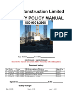 Derlin Construction Limited Quality Policy Manual: Document History