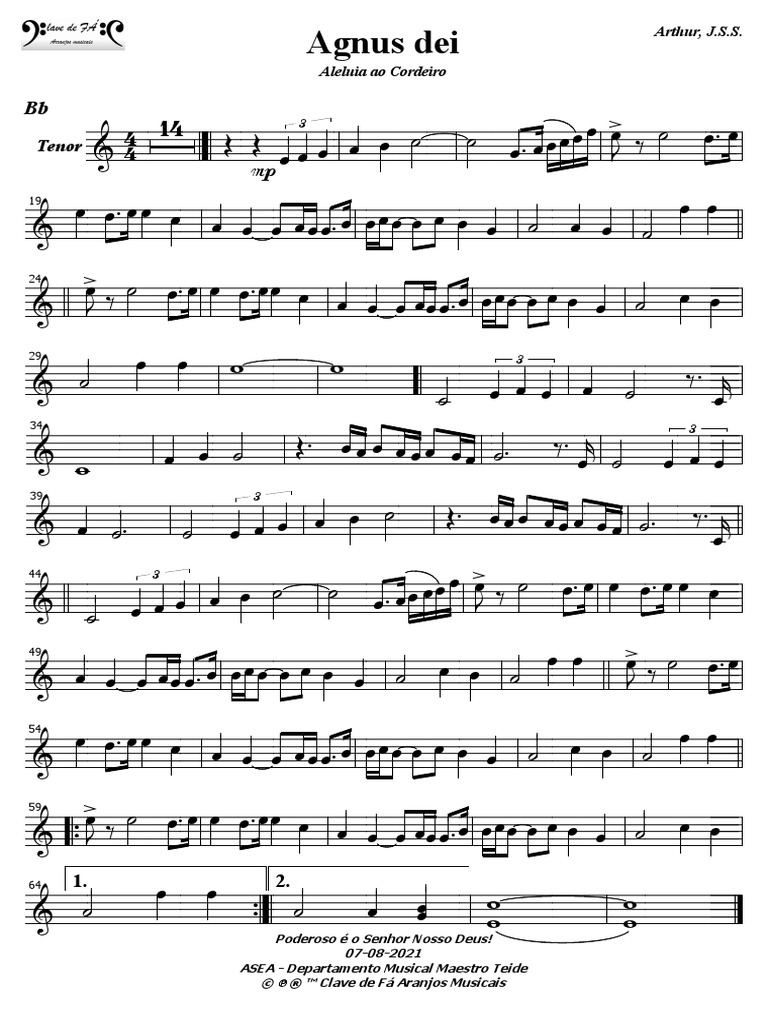 Agnus Dei - Tenor | PDF, image size:768x1024