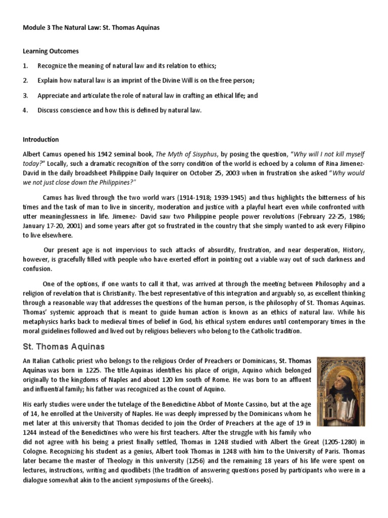 Natural Law Ethics of St. Thomas Aquinas | PDF | Thomas Aquinas ...