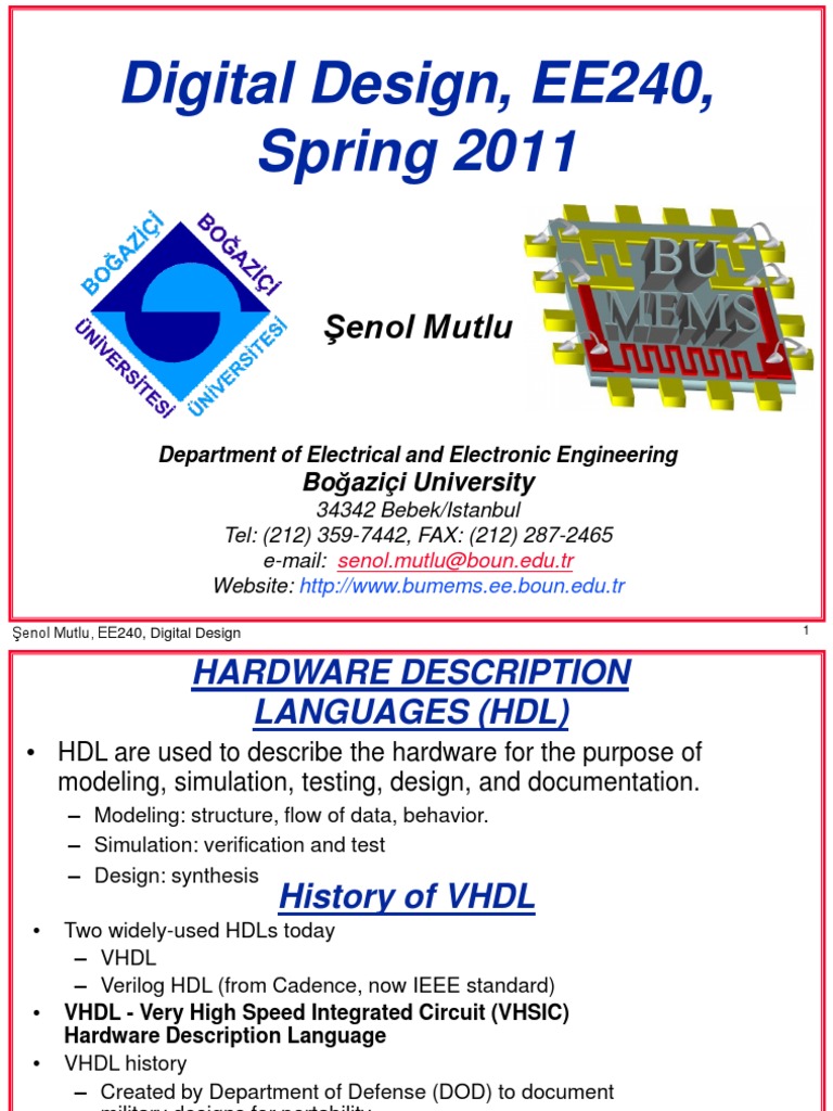 Ee240 Lecture1 PDF Hardware Description Language Vhdl