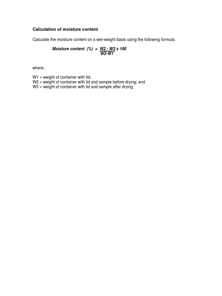 Calculation of Moisture Content PDF