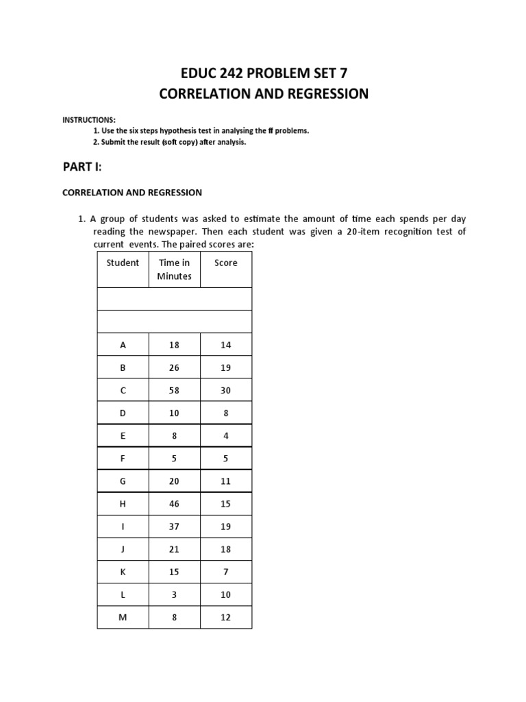 Educ 242 Problem Set 7 Correlation and Regression | PDF | Regression ...