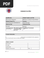 Assignment Cover Sheet: Accounting and Costing For Business