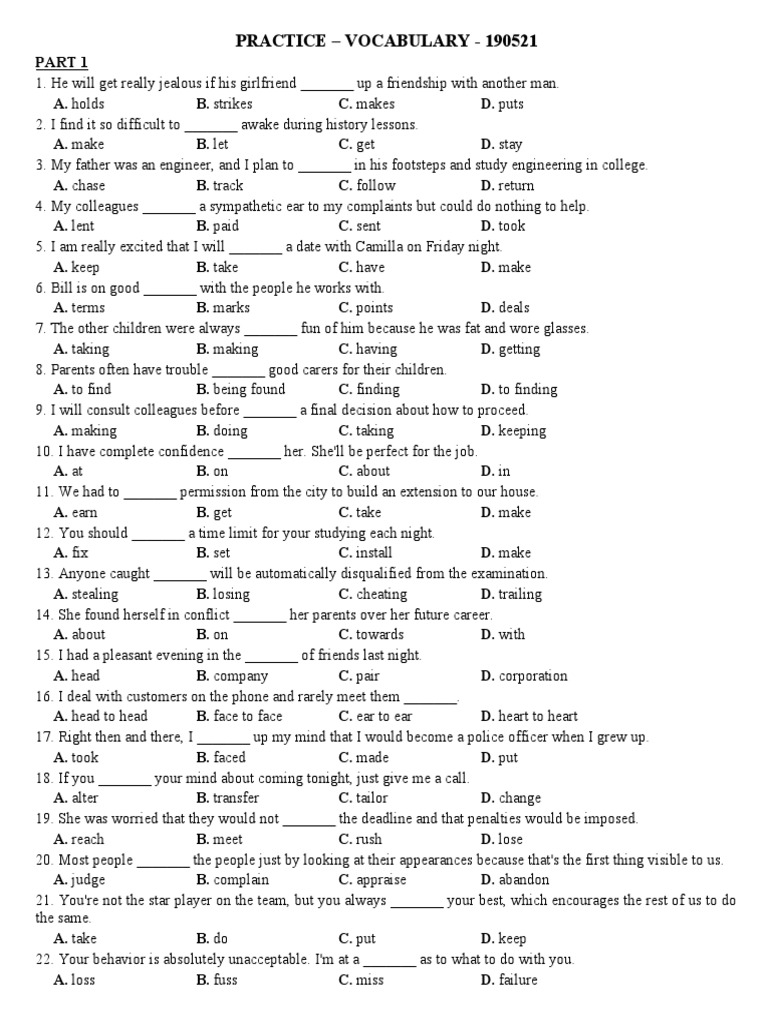 Vocabulary Practice Exercises | PDF