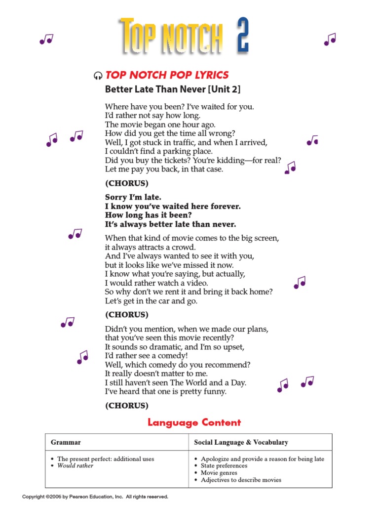 Op Notch Top Notch Pop Lyrics PDF