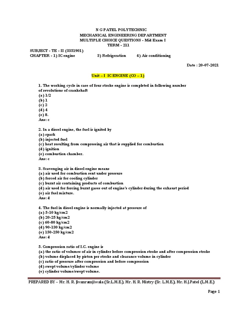 Mechanical Engg. MCQs for Students | PDF | Internal Combustion Engine ...
