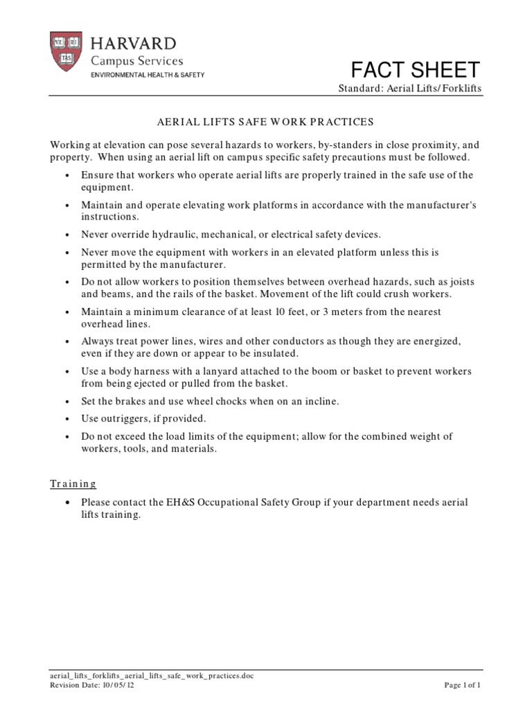 Aerial Lifts Forklifts Aerial Lifts Safe Work Practices PDF