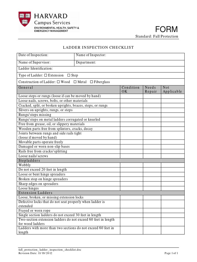 Ladder Inspection Checklist Template | PDF | Technology & Engineering