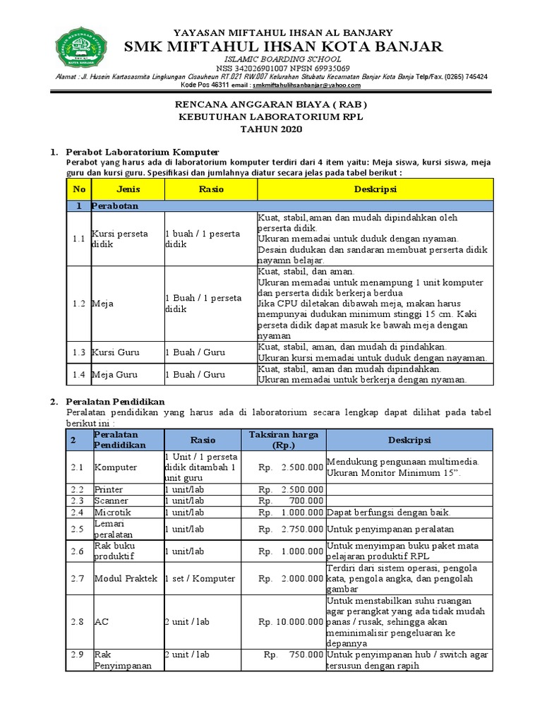 RAB Pengadaan Lab Komputer Sekolah | PDF
