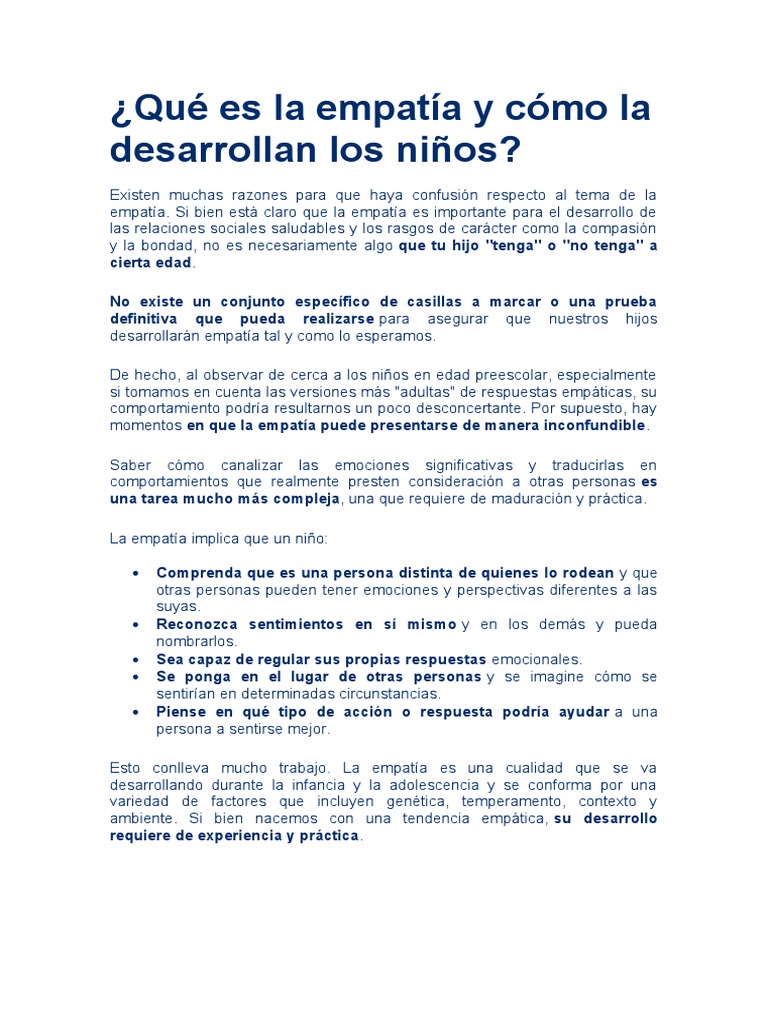 Desarrollo de la empatía en niños | PDF | Empatía | Las emociones