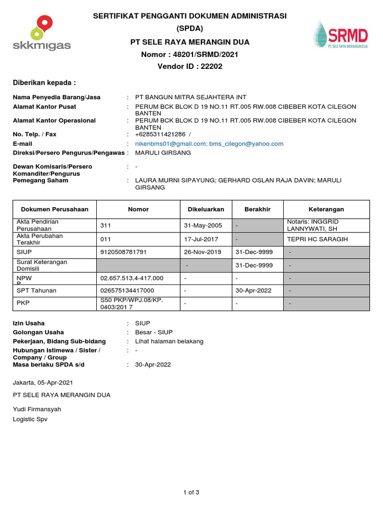 Sertifikat SPDA PT Bangun Mitra Sejahtera | PDF
