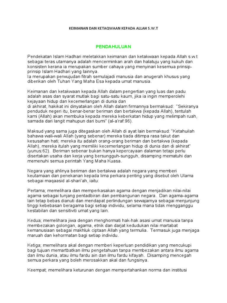 Keimanan Dan Ketaqwaan Kepada Allah S Pdf