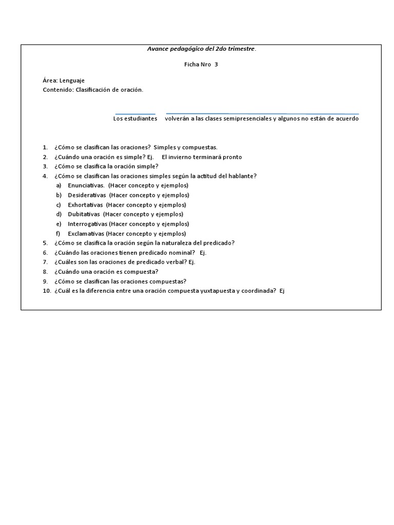 Clasificación de Oraciones en Lenguaje | PDF | Artes del Lenguaje y ...