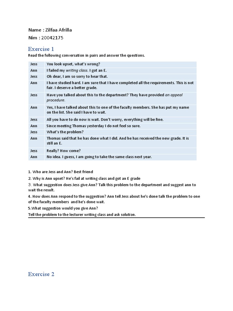 Writing Class Conversation and Exercises | PDF