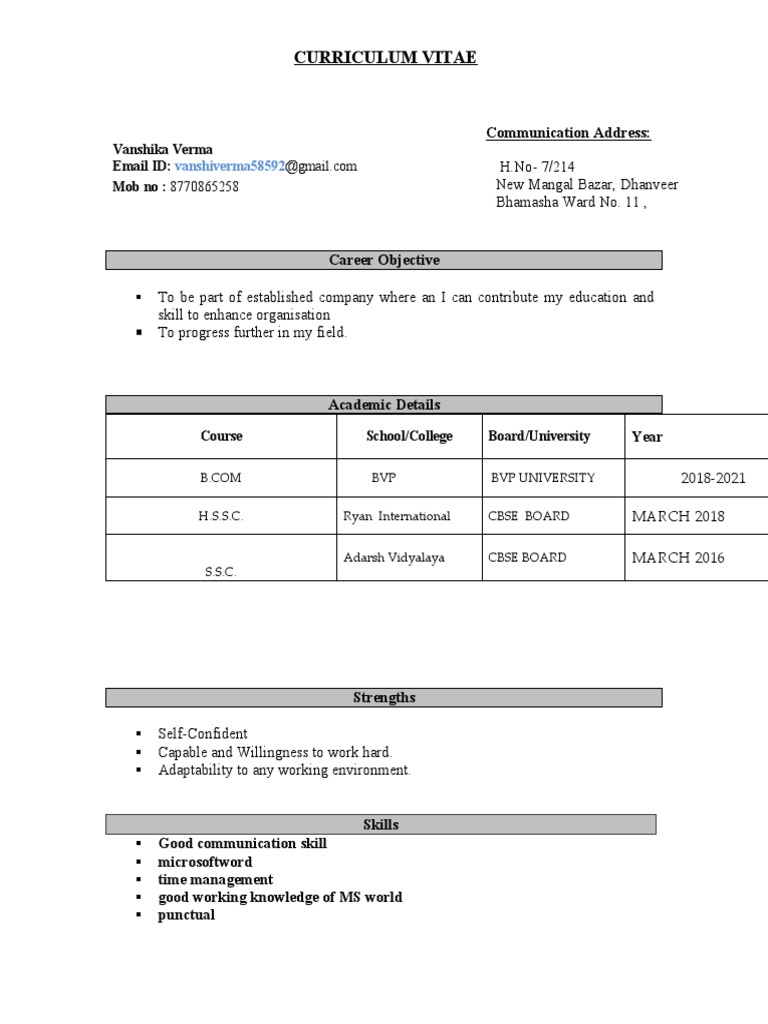 Curriculum Vitae: Communication Address | PDF