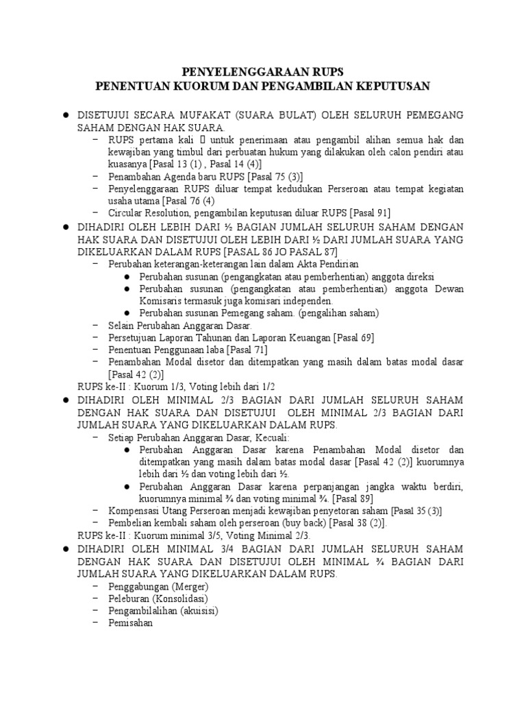 Syarat Kuorum RUPS dan Pengambilan Keputusan | PDF