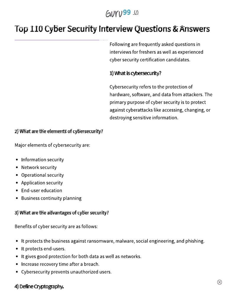 Top 110 Cyber Security Interview Questions & Answers | PDF