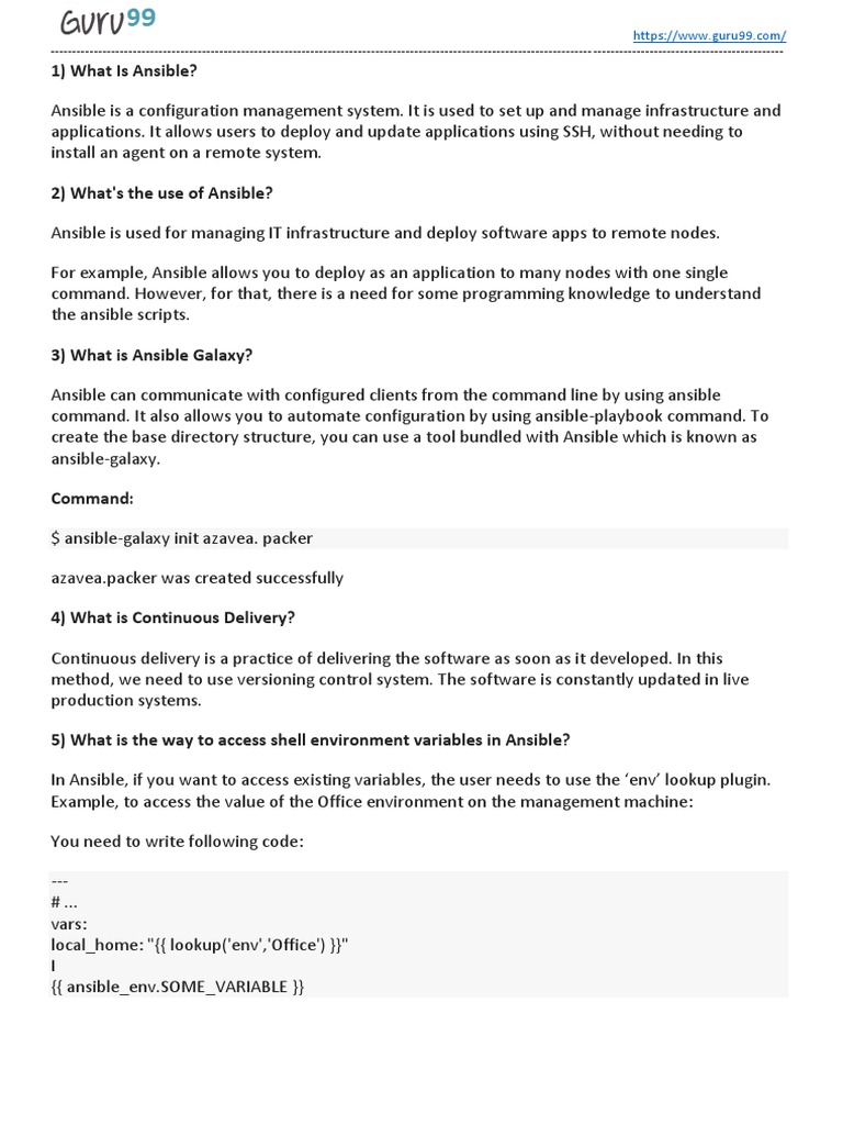 Ansible Interview Questions Guide | PDF | Computing | Software Engineering