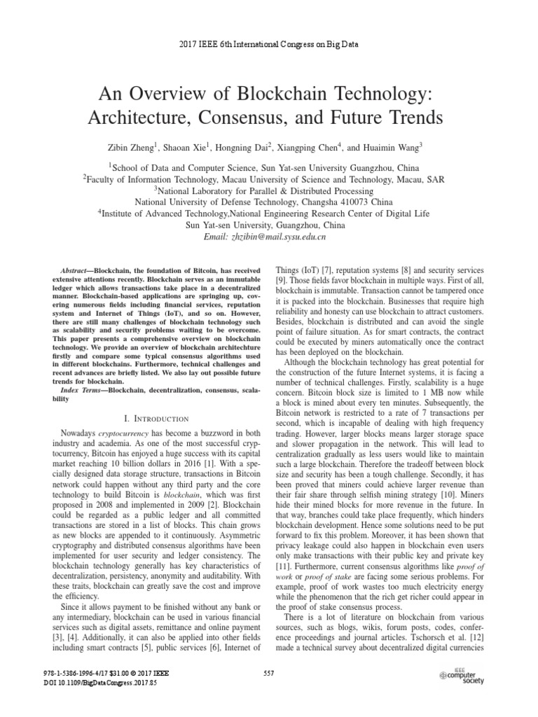 An Overview of Blockchain Technology Arc | PDF | Bitcoin | Public Key ...