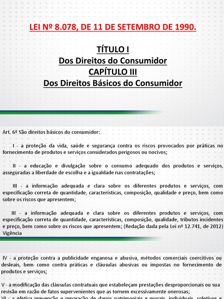 Lei 8078 90 Direito Do Consumidor Dos Direitos Basicos Do Consumidor ...