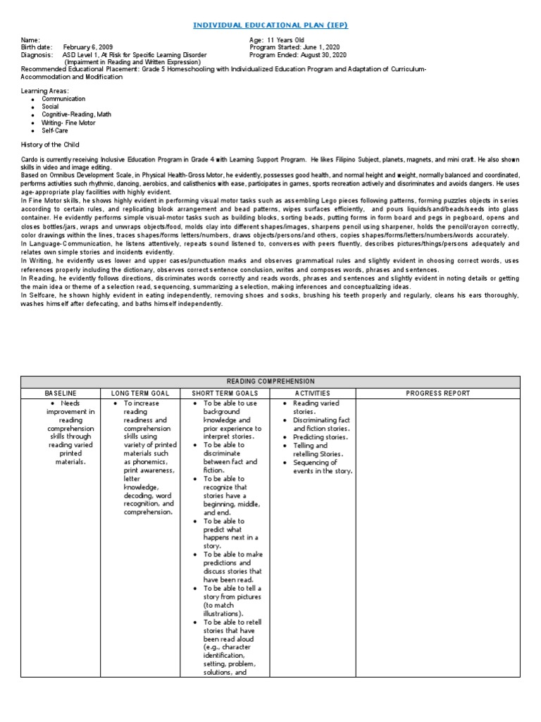 IEP for 11-Year-Old with ASD | PDF | Multiplication | Numbers