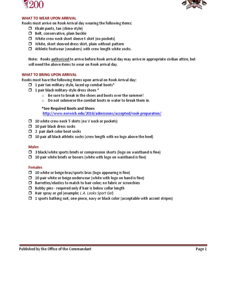 Norwich Rook Arrival Packing Guide 2025 | PDF | Identity Document ...