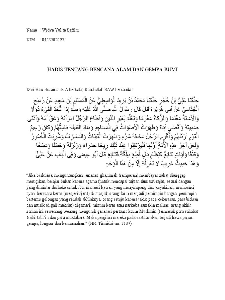 Hadis Tentang Bencana Alam Dan Gempa Bumi | PDF