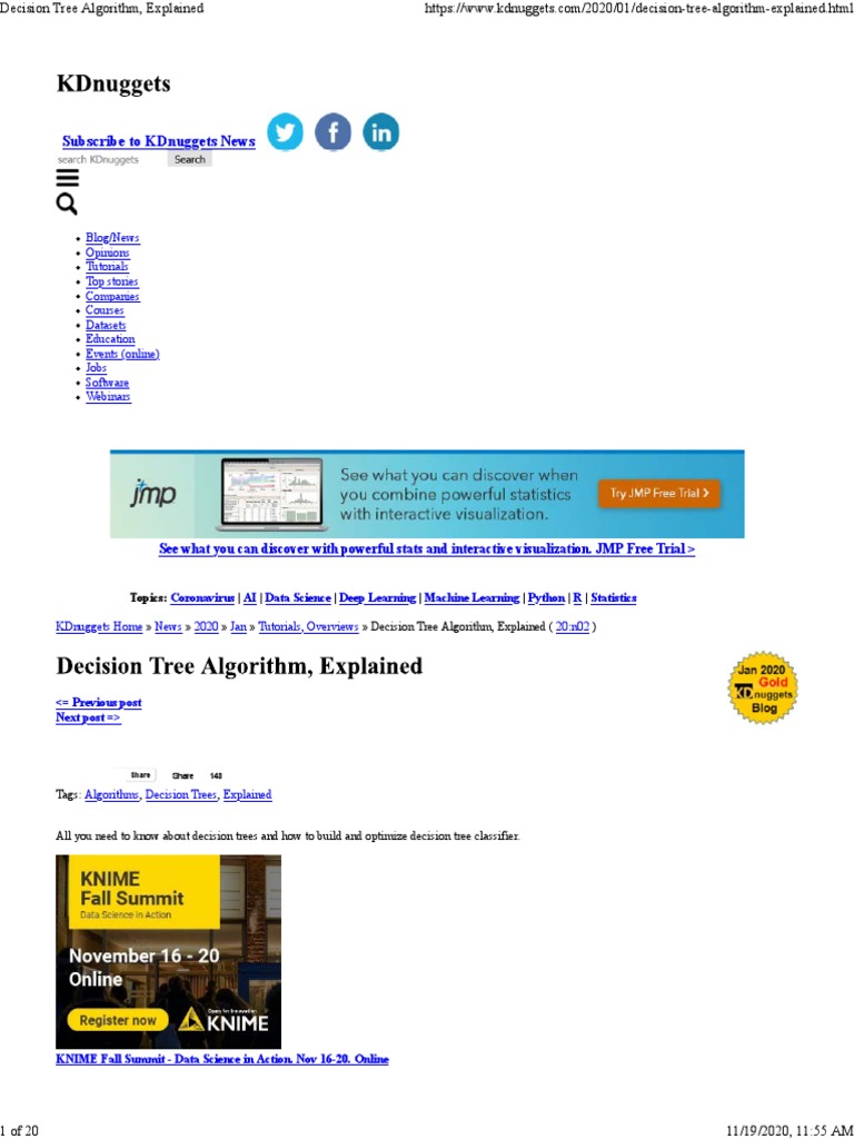 Decision Tree Algorithm, Explained | PDF | Applied Mathematics | Statistics
