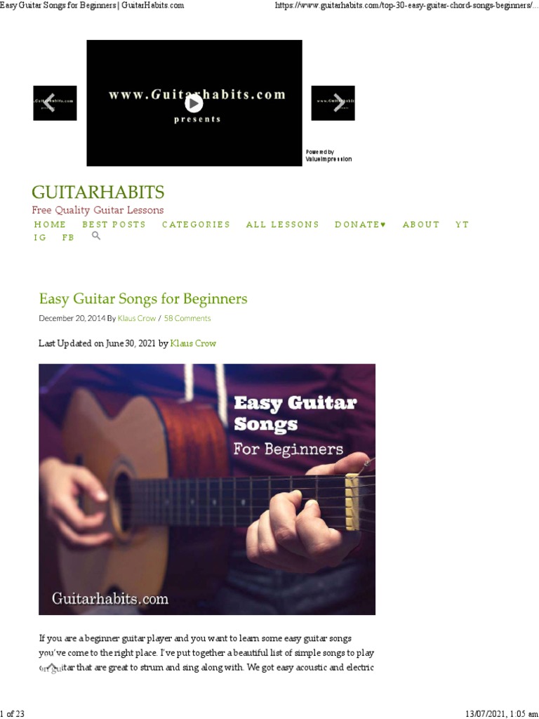 Easy Guitar Songs For Beginners - GuitarHabits | PDF | Guitars