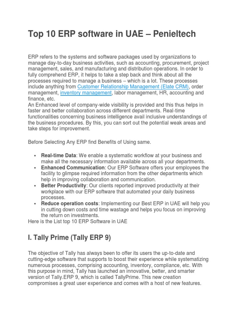 Top 10 ERP Software in UAE - Penieltech | PDF | Enterprise Resource ...