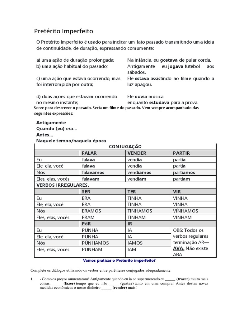 Conjugação do verbo brincar no passado | PDF